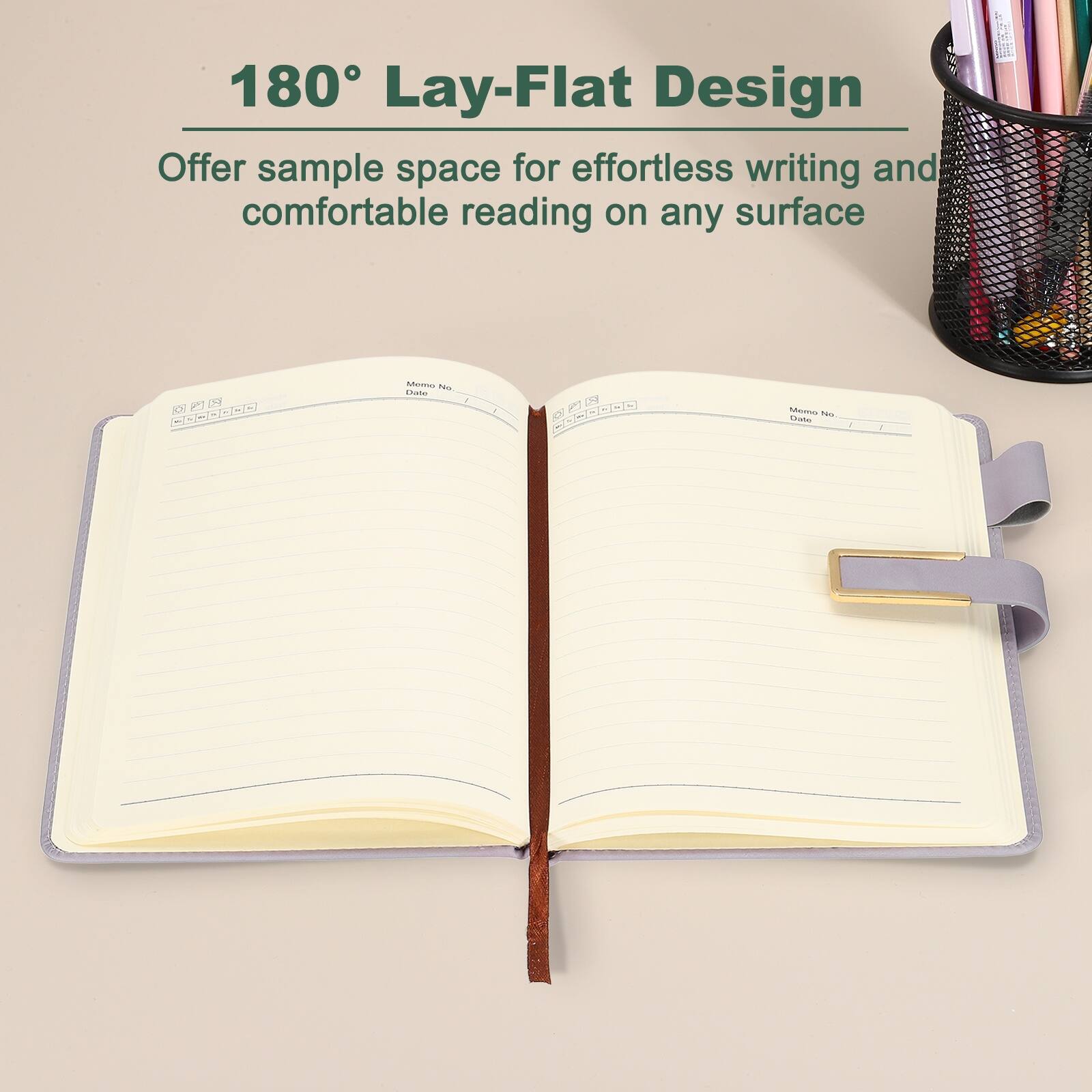 180° Lay-Flat Design  
Offer sample space for effortless writing and comfortable reading on any surface