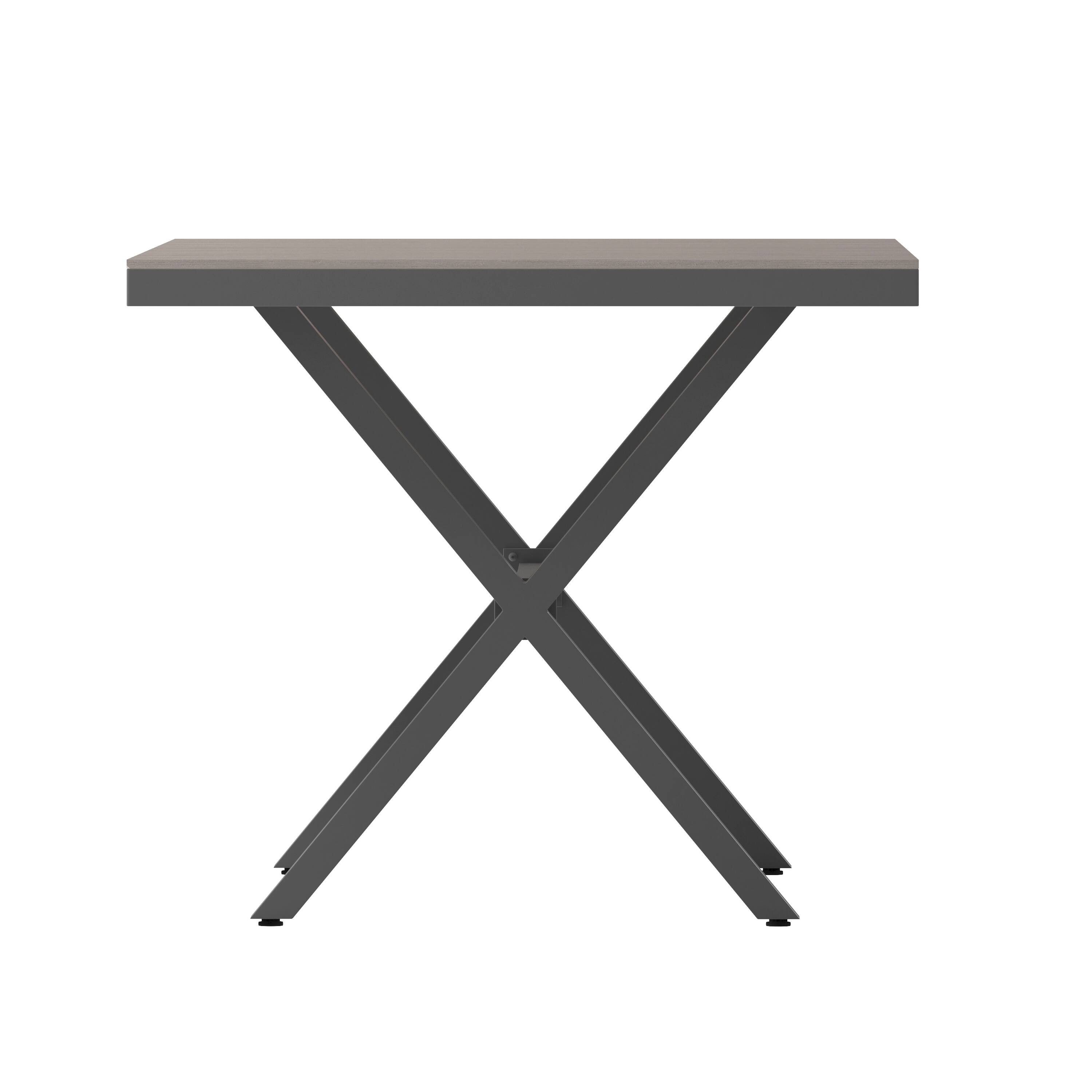 Alt View 8. Emma + Oliver - Fena 59" x 35.5" Outdoor X-Frame Dining Table with Faux Teak Poly Slat Top and Metal Frame - Gray Top/Gray Frame.