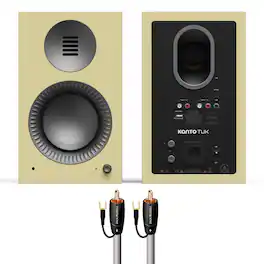 Kanto - Tuk (2nd Gen) Powered Speakers Bundle with AudioQuest Jack Russell Subwoofer Cable - 4m - Butter