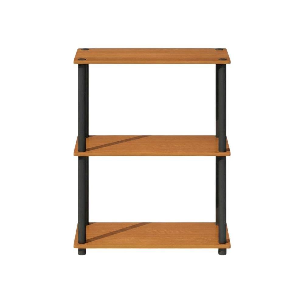 Back. FurniFact - Wood Bookcase with Open Shelving and Sturdy Construction for Living Room Storage - Light Cherry/Black.