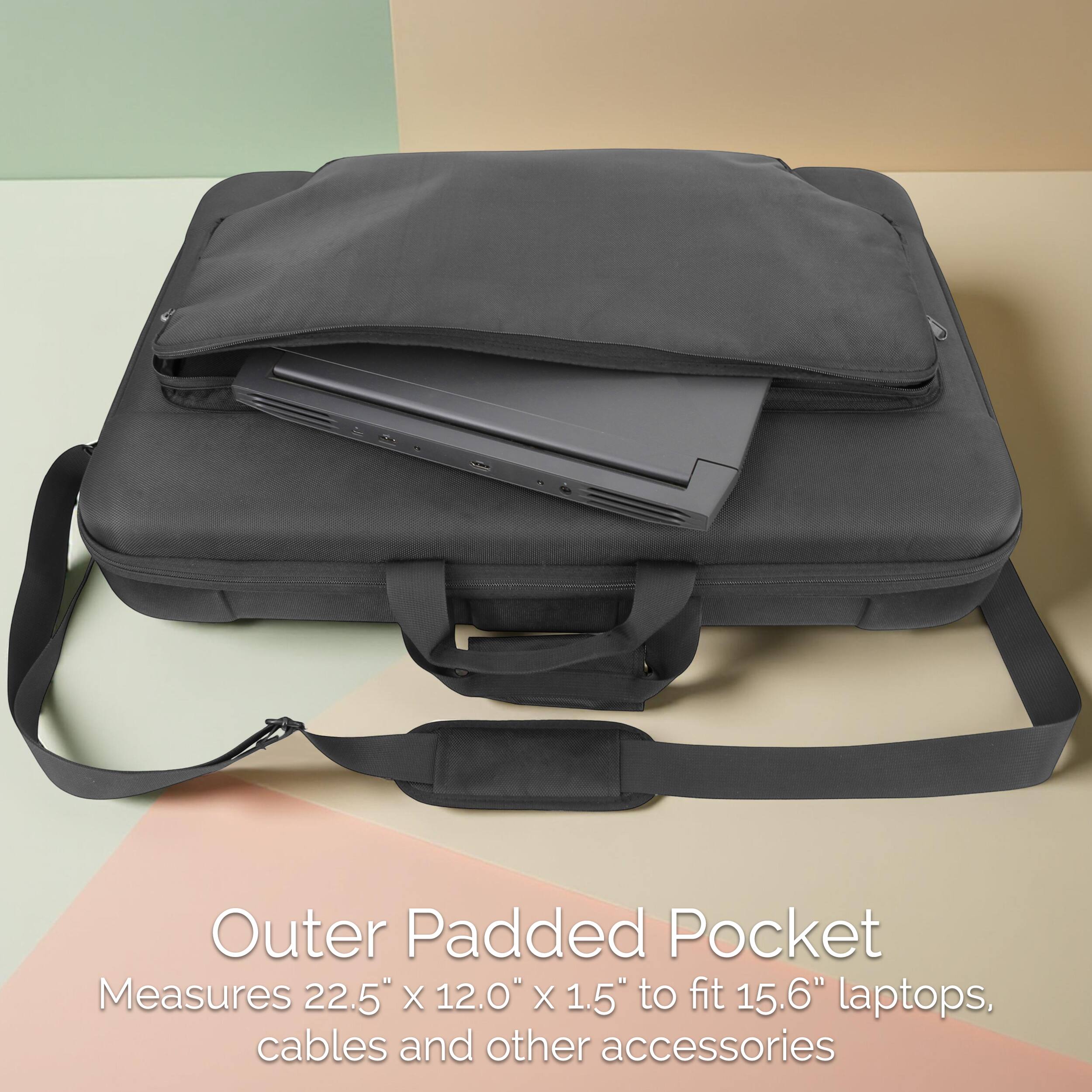 Outer Padded Pocket  
Measures 22.5" x 12.0" x 1.5" to fit 15.6" laptops, cables and other accessories