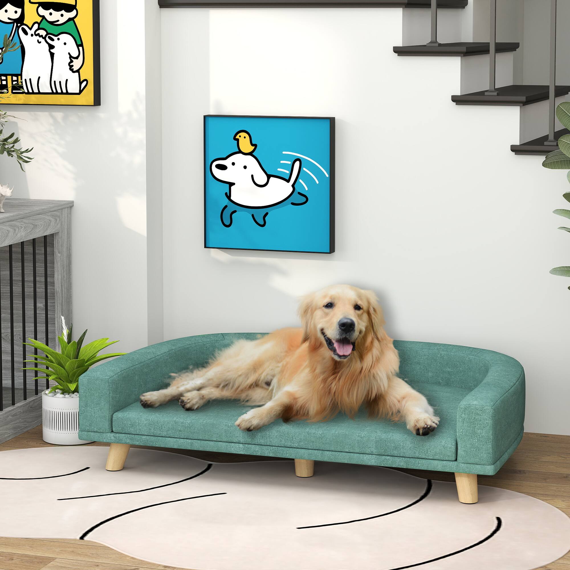 Alt View 1. Pawhut - Sofa Couch Bed with Washable Cushion for Large Dogs - Green.