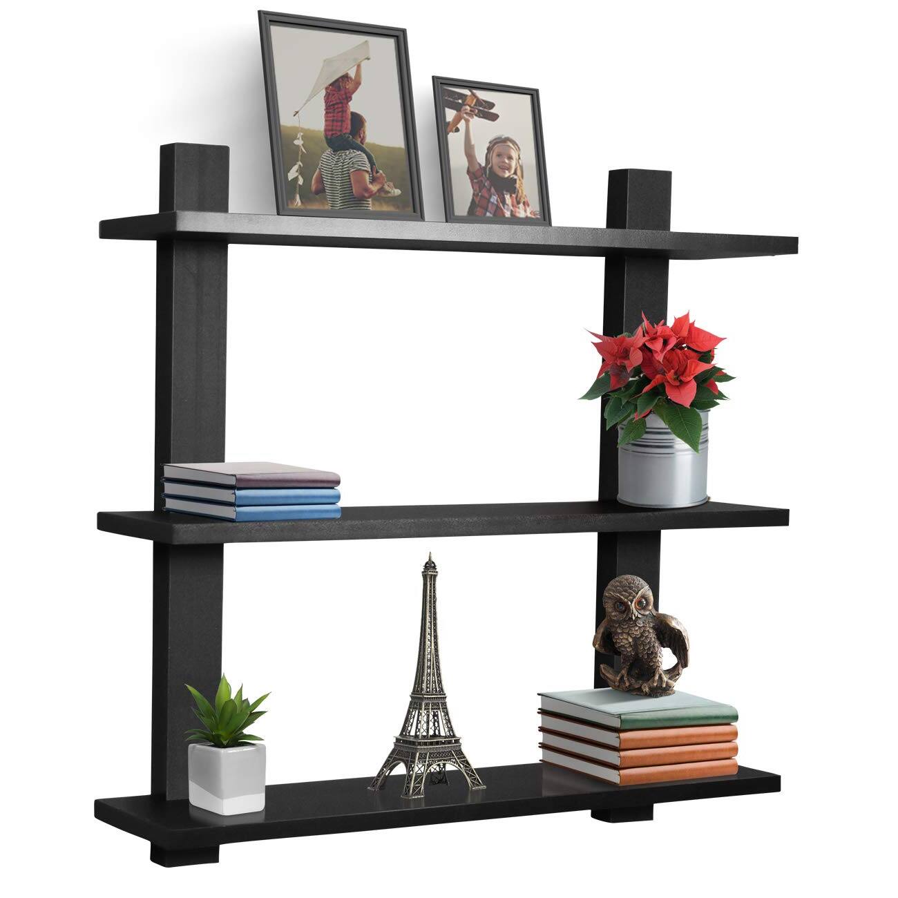 Sorbus - Bathroom Shelves - 3-Tier Wall Mounted Floating Shelves for Books, Trophies, Wall Décor - Black
