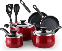 Cook N Home - 02733 Nonstick Cookware Belly Shape 10-pc Marble - Red