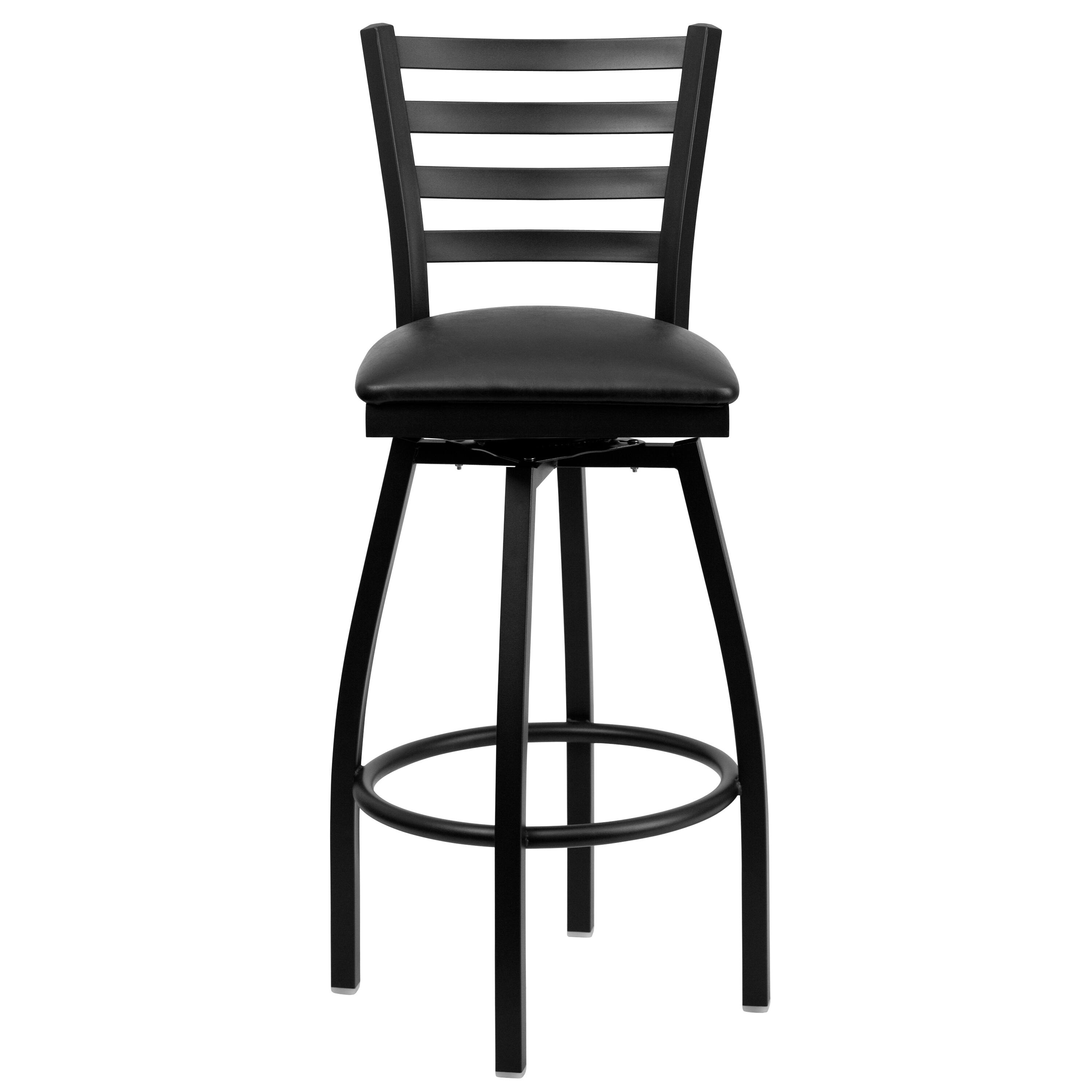 Alt View 7. Emma + Oliver - Ladder Back Swivel Metal Restaurant Dining Barstool - Black Vinyl Seat/Black Metal Frame.