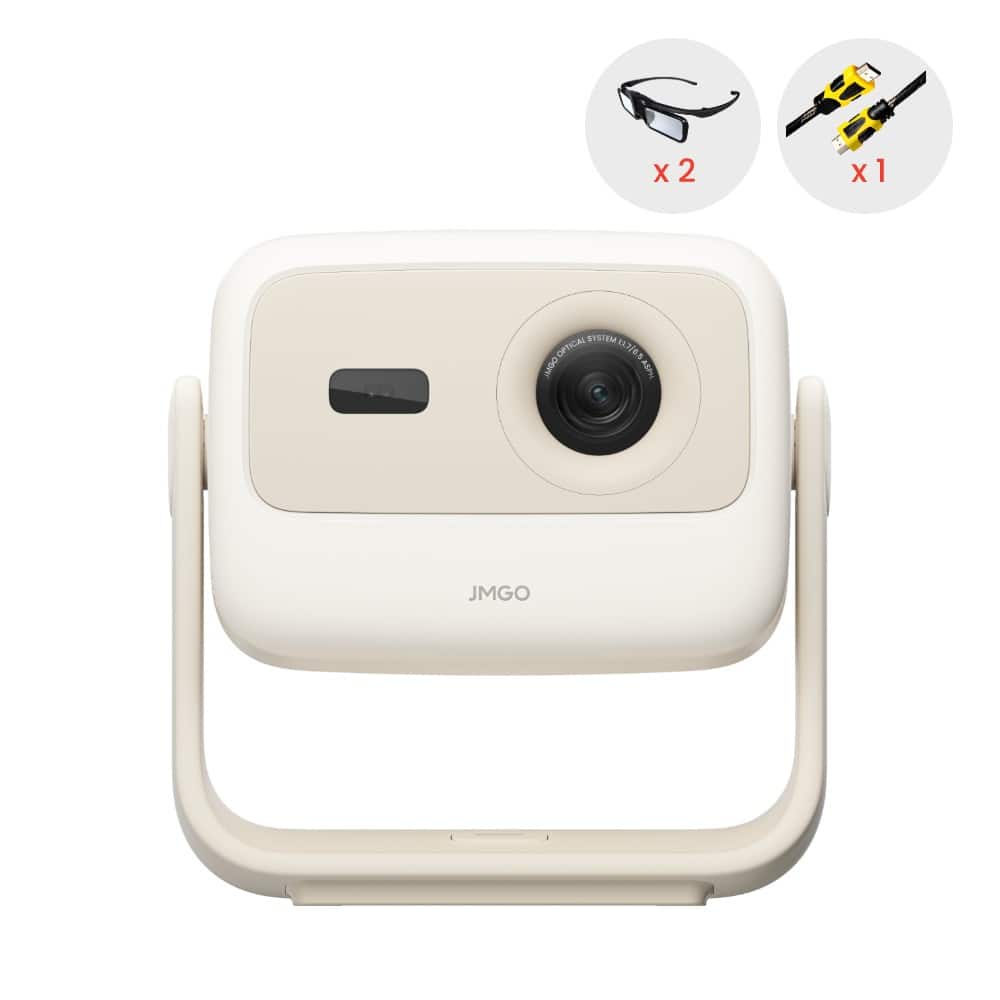 JmGO - N1S Nano Mini Portable Projector 200" Google TV Netflix Dual Speakers Dolby Audio Projector with 3D Glassess - Creamy