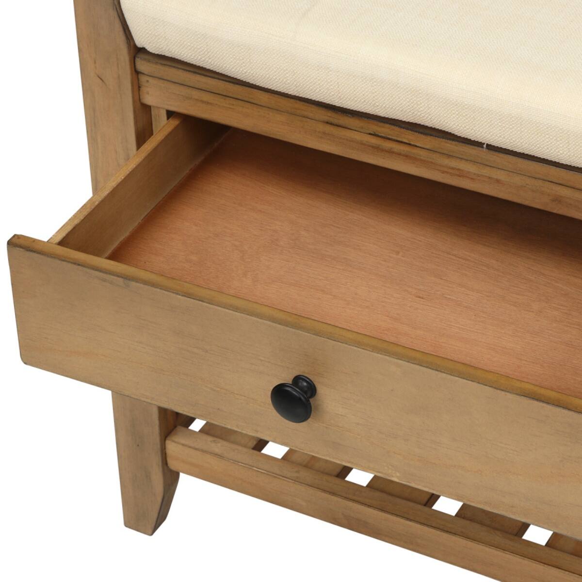 Alt View 1. HTUTWOO - Multipurpose Shoe Rack with Cushioned Seat and Drawers. - Light Brown.