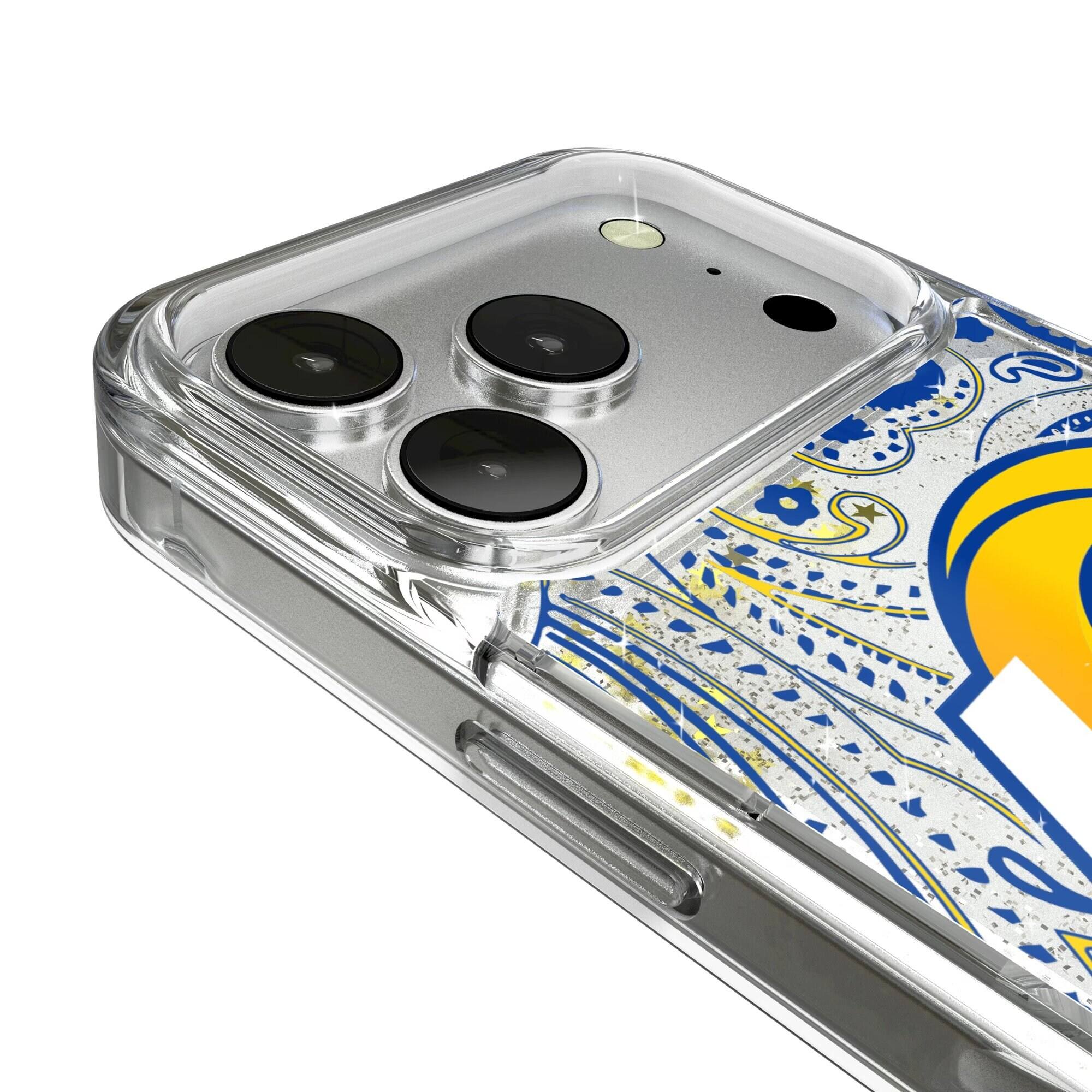 Alt View 2. Keyscaper - Los Angeles Rams iPhone Paisley Design Glitter Case - 15 Pro - Multicolor.