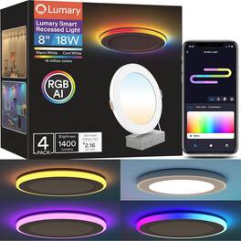 Lumary - 8" RGBAI Smart WiFi Recessed Lighting with Gradient Accent and Night Ring, Work with Alexa/Google Assistant/Siri 4PCS - White