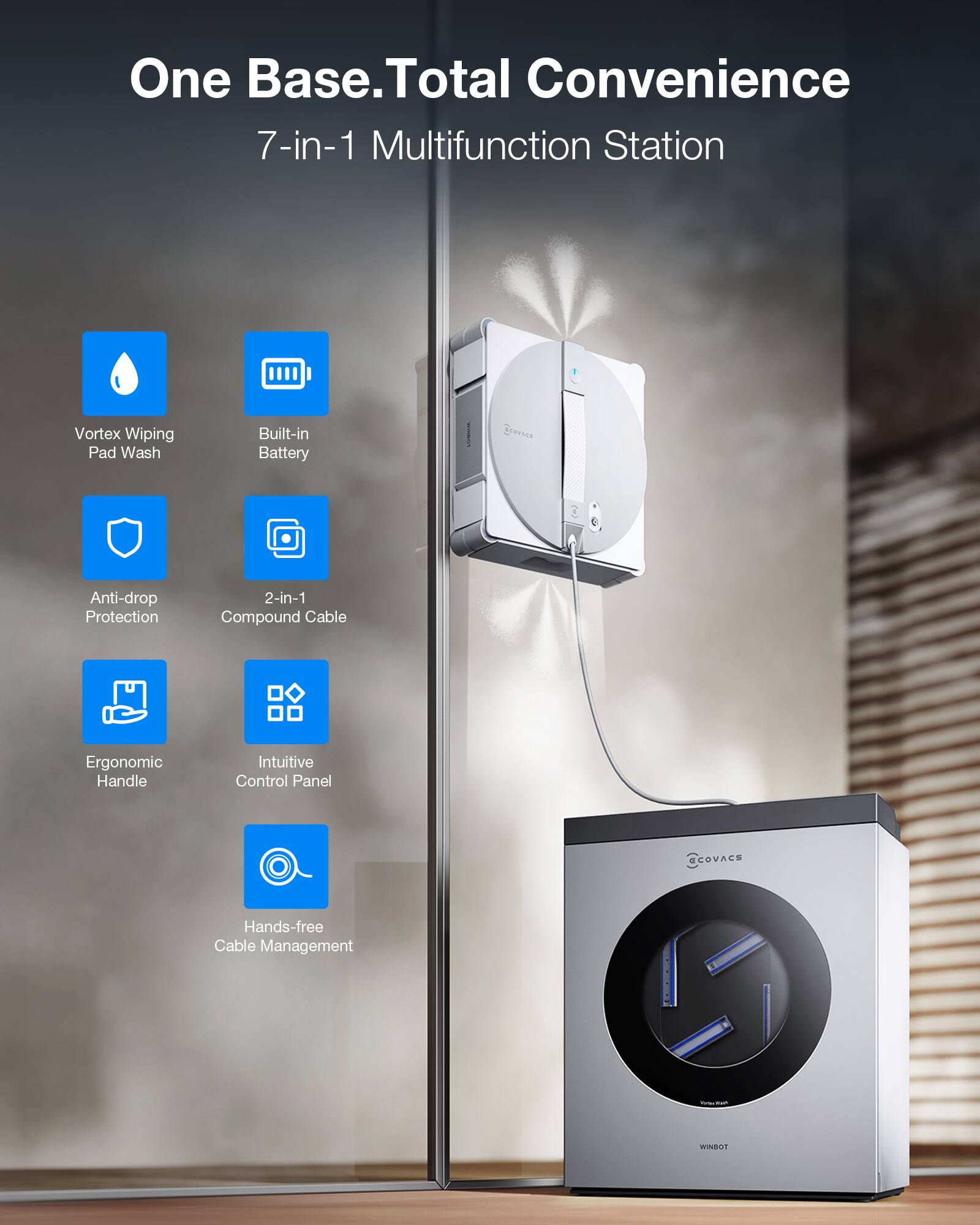 One Base. Total Convenience  
7-in-1 Multifunction Station  
Vortex Wiping Pad Wash  
Built-in Battery  
Anti-drop Protection  
2-in-1 Compound Cable  
Ergonomic Handle  
Intuitive Control Panel  
Hands-free Cable Management  
SCOVACE  
WINEOT