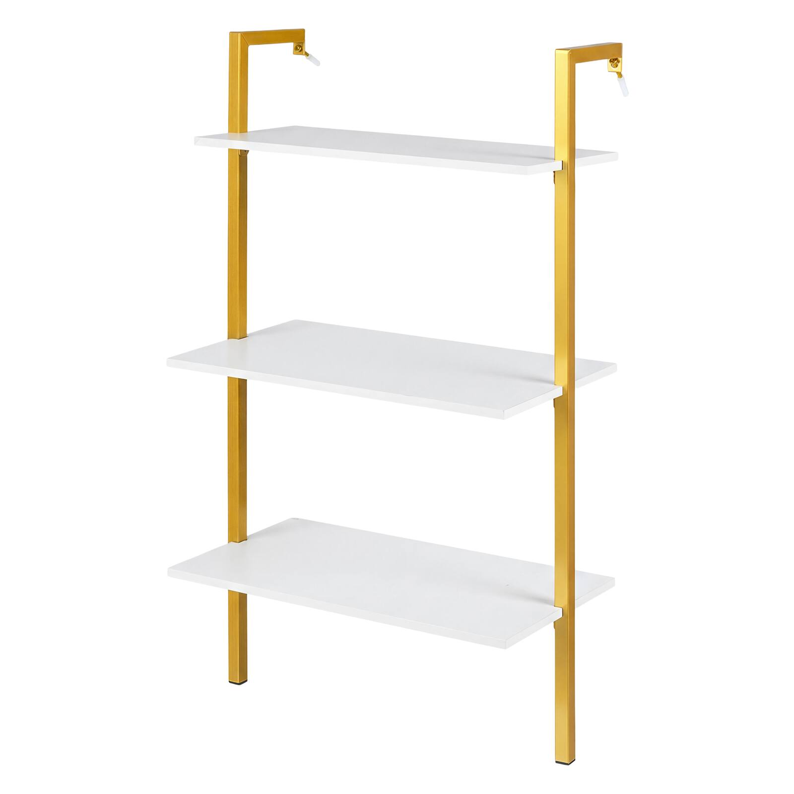 Alt View 9. Costway - Costway 1 PCS 3-Tier Modern Wall Mounted Shelves, Wooden Floating Shelving Unit for Kitchen - Gold and White.