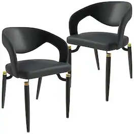 LeisureMod - Entice 2-PCS Modern Faux Leather Dining Chair, Curved Open Back Accent Side Chair - Charcoal Black