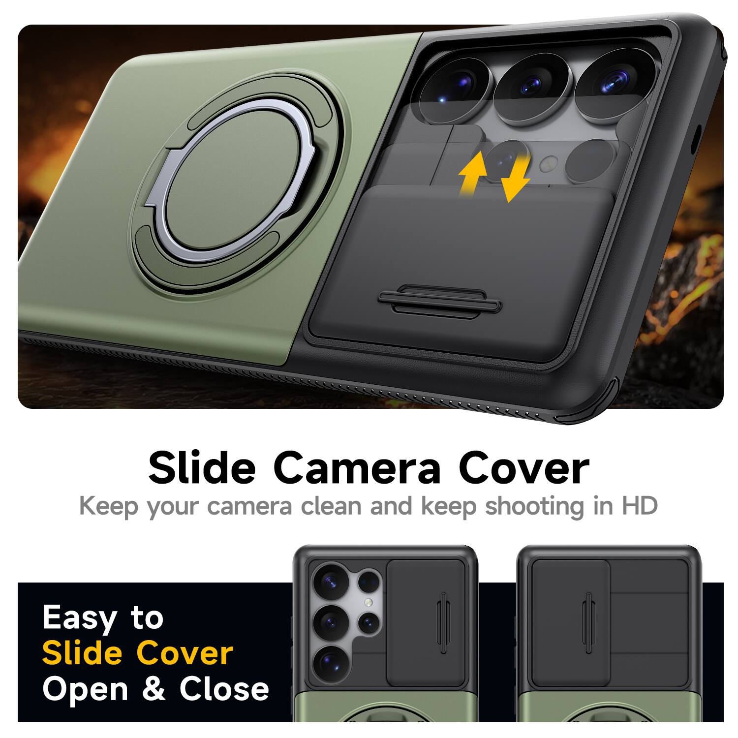 Slide Camera Cover  
Keep your camera clean and keep shooting in HD  

Easy to Slide Cover Open & Close