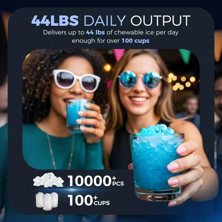 44LBS DAILY OUTPUT  
Delivers up to 44 lbs of chewable ice per day  
enough for over 100 cups  

10000+ PCS  
100+ CUPS
