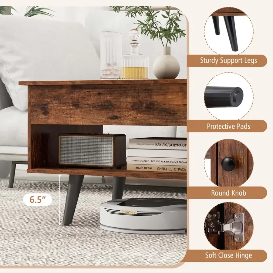 Group: Furniture Features

* Sturdy Support Legs
* Protective Pads
* Round Knob
* Soft Close Hinge

Corrected Text:
Sturdy Support Legs
Protective Pads
Round Knob
Soft Close Hinge