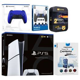 Playstation 5 Slim Digital with Extra Controller, FPS Grip Kit and MightySkins Decal Voucher + 2 Year - PlayStation 5