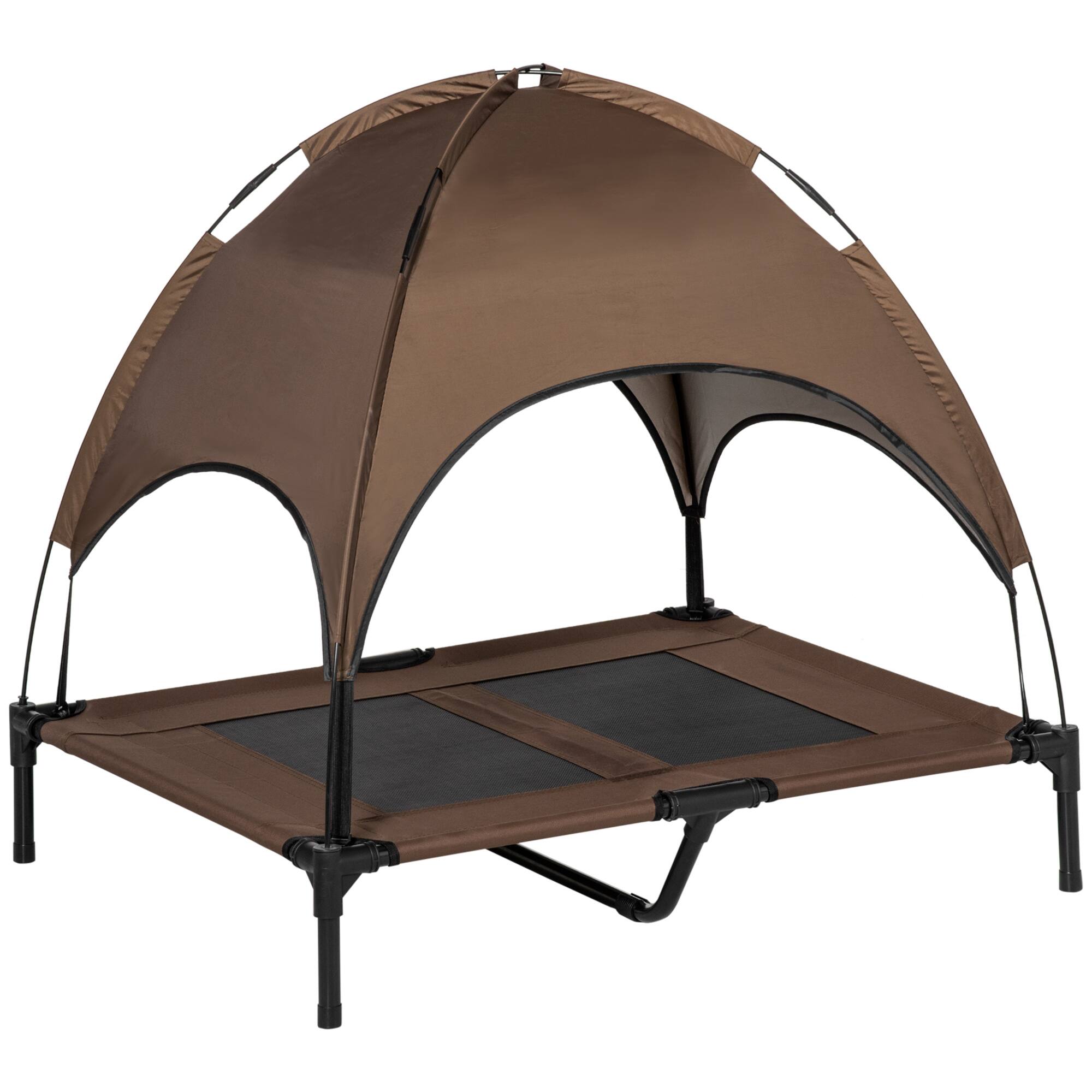 Pawhut - Elevated Dog Bed with Canopy, Dog Cot with UV Protection Canopy Shade, 36" Large Pet Bed for Camping - Coffee