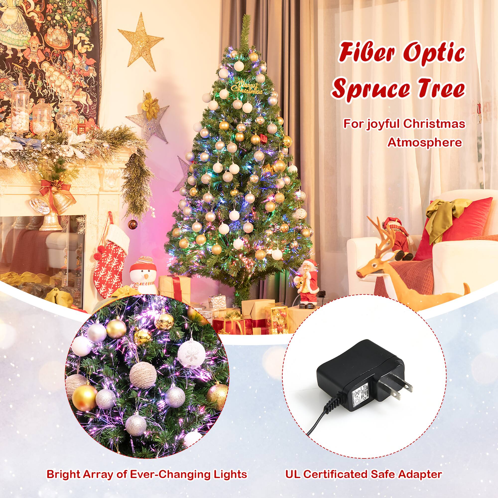 ChRD Fiber Optic Spruce Tree For joyful Christmas Atmosphere Bright Array of Ever-Changing Lights UL Certified Safe Adapter