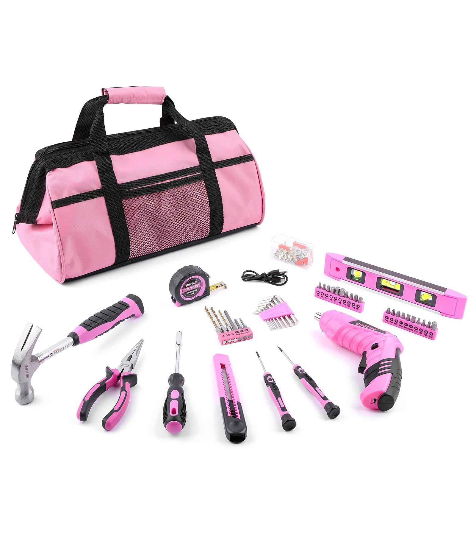 JETRANSPORT - Pink Power-screwdrivers Tool Set For Women 3.6v Power Cordless Rechargeable Kit 143-piece Electric - 126 Piece Pink