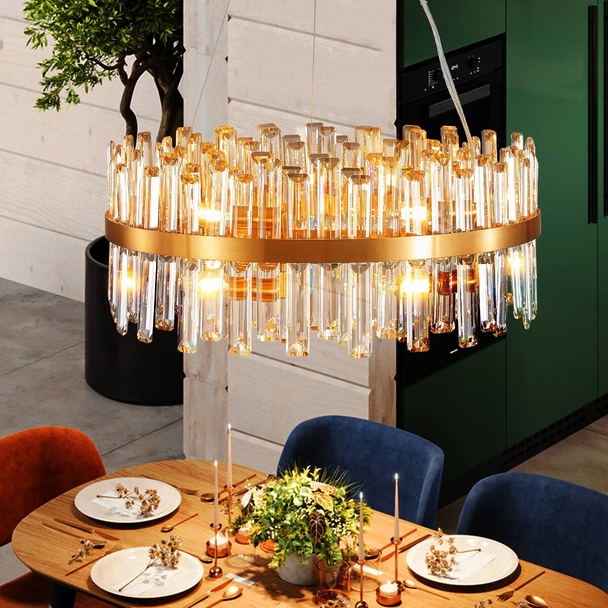 Alt View 1. Loheer - Loheer Modern Gold Crystal Chandelier, 23.6 in Circular Fixture for Dining and Living Rooms.