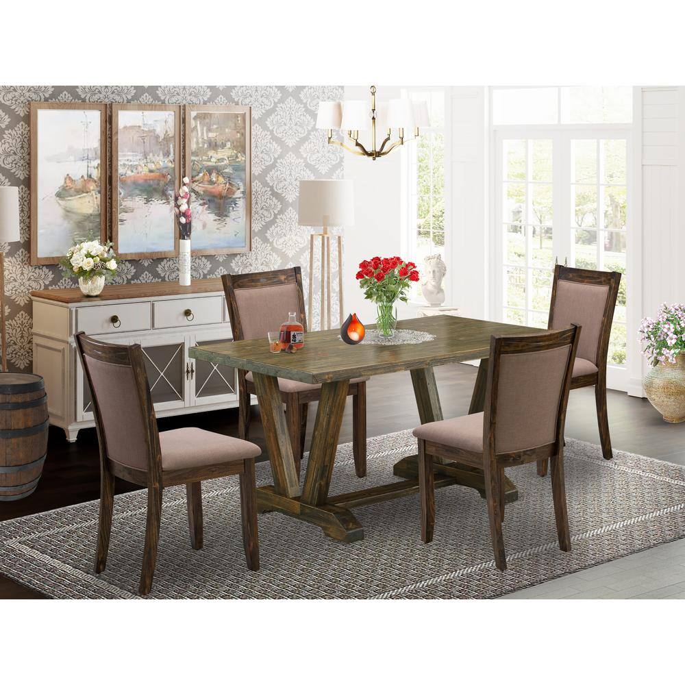 Alt View 3. East West Furniture - V776MZ748-5 - 5-Pc Dinette Set - 4 dining room chairs and 1 Dining Table (Distressed Jacobean Finish) - Multi-Color.