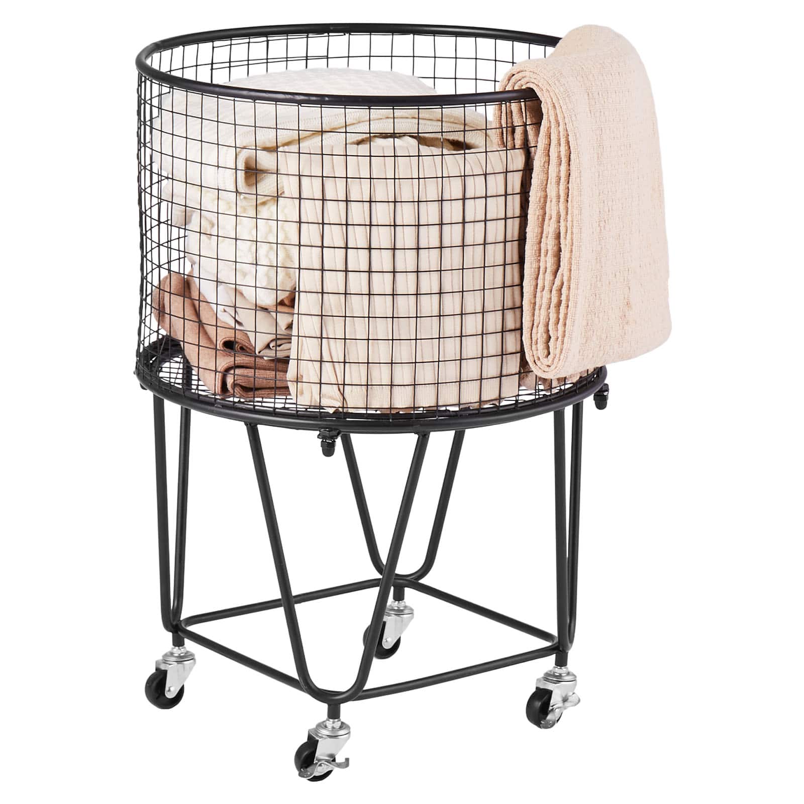 VEVOR- Laundry Cart, Rolling Round Grocery Utility Cart with 360° Swivel Wheels, 60 LBS Large Load Capacity- Black