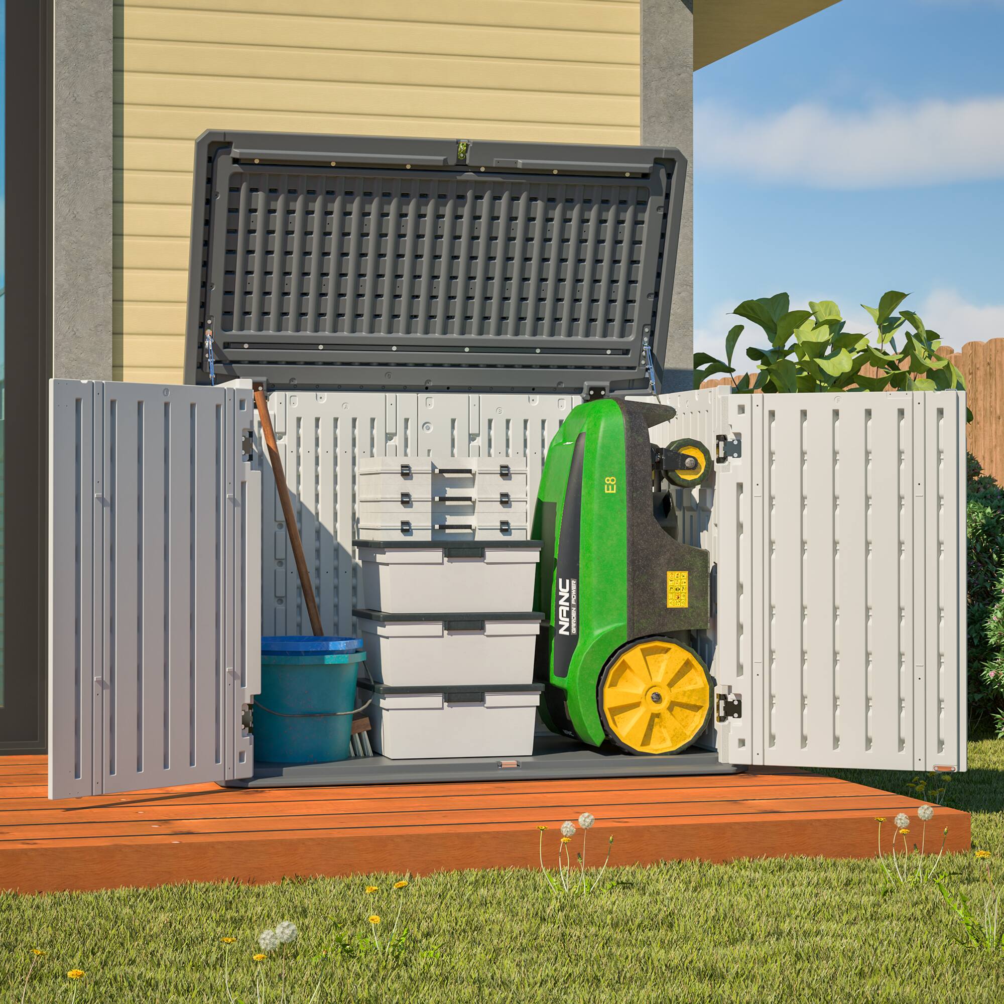 Angle. Anysun - Anysun Large Outdoor Reinforced Double-Wall Structure HDPE Plastic Storage Cabinet Lockable - White.