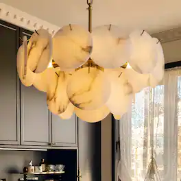 Siljoy - 19.7-In Alabaster Chandelier, 8-Light E12 Modern Luxury Pendant Light for Dining Room Kitchen Island - Gold