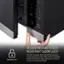 The image features a microwave with a child-resistant door lock, which is designed to prevent unwanted access and ensure safety. The lock has a child-safe latch and an optional 2-step opening function that helps prevent unauthorized access. The microwave also has a timer clock and a power level indicator, which allows users to set the desired power level and time for heating or defrosting food. The microwave is black and silver in color, and the image highlights the importance of the child-resistant door lock for added safety.