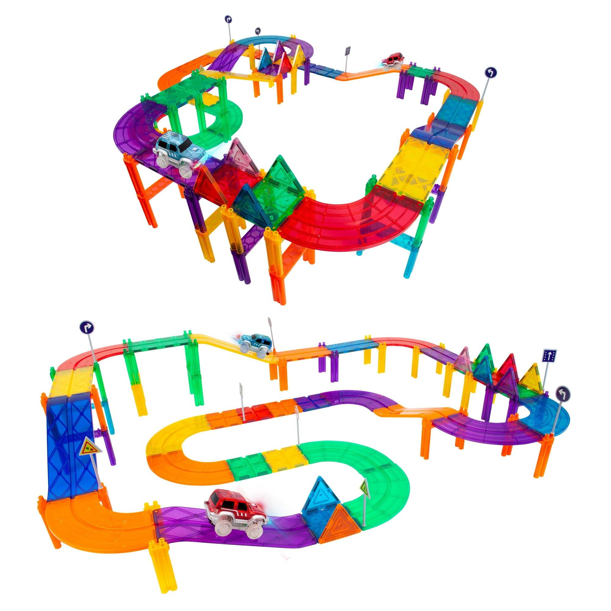 Alt View 3. PicassoTiles - PICASSO-TILES Race Track Magnetic Tiles for Kids, 81PCS with 2 Racing Cars, STEM Building Blocks Educational Toy.