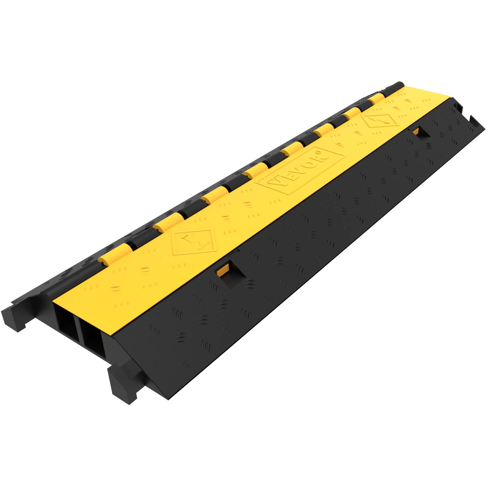 Alt View 5. VEVOR - 5-Set Rubber Cable Guard, Dual-Channel, Durable 66,000 lbs Capacity, Wire & Hose Protection Speed Bump for Driveways - Yellow and black.