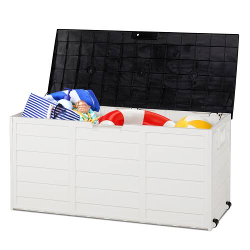Alt View 1. Winado - 75 Gallon Portable Plastic Storage Deck Box with Lid, Store Garden Cushions Organizer Patio Cabinet for Indoor Outdoor - White Body-Black Cover.