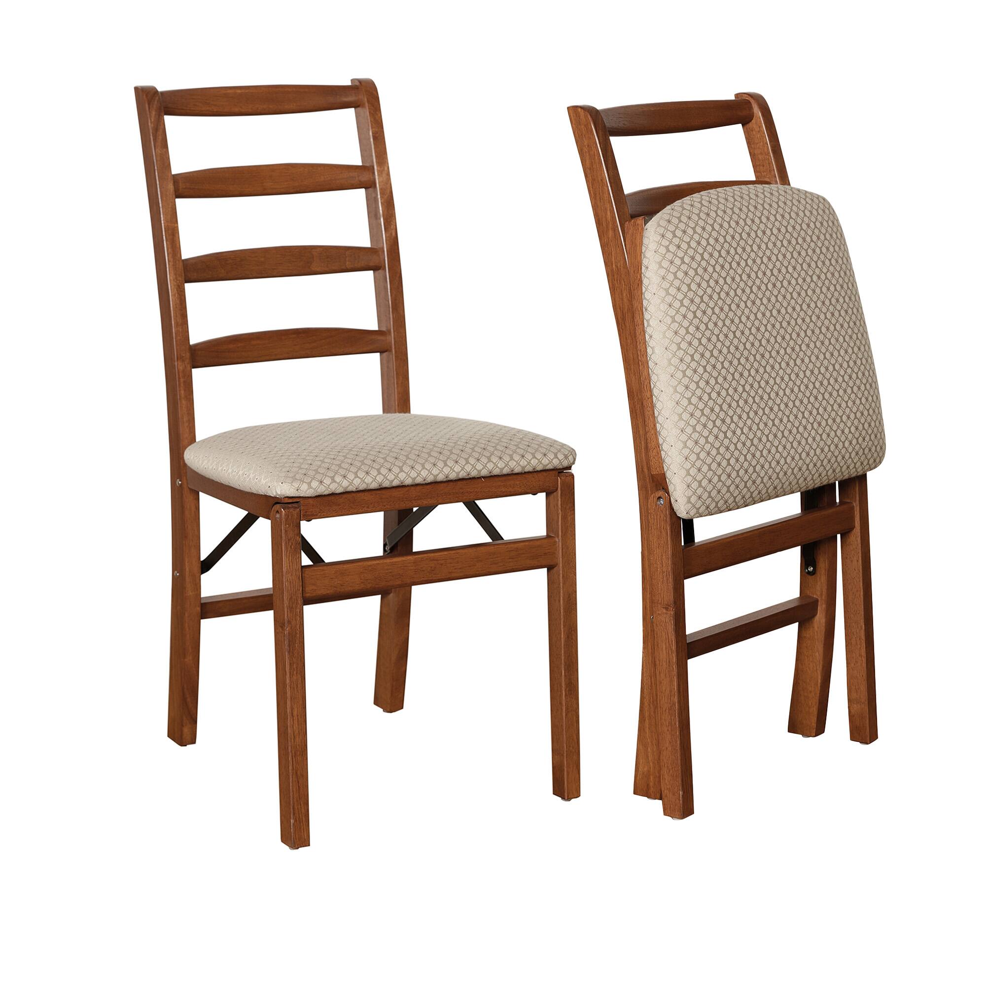 Front. Stakmore - Stakmore Shaker Ladder Back Folding Chair, Cherry Frame with Blush Fabric - Brown.