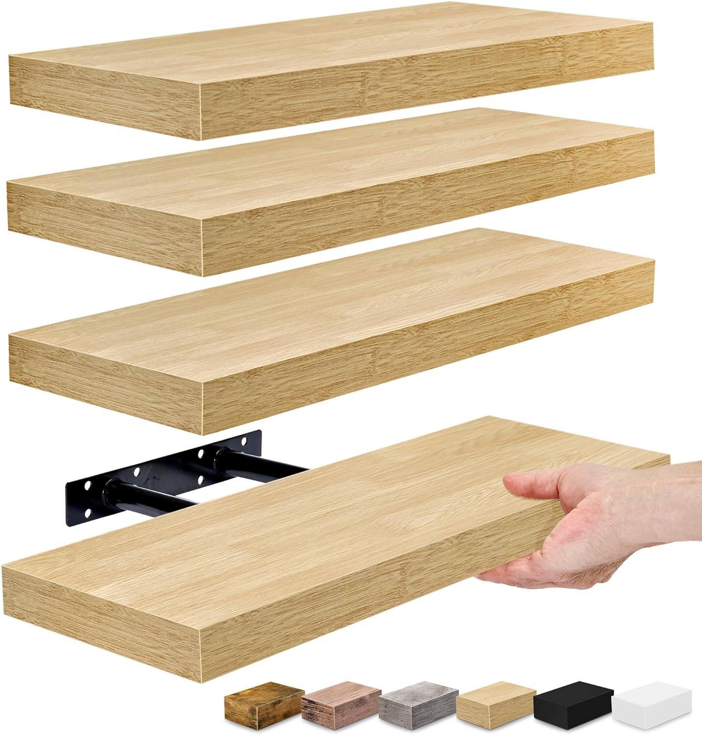 4 Pack 16 Inch Sorbus Floating Shelves - for Bedroom, Kitchen, Living Room, Office - for Trophies, Books, Frames, etc - Maple
