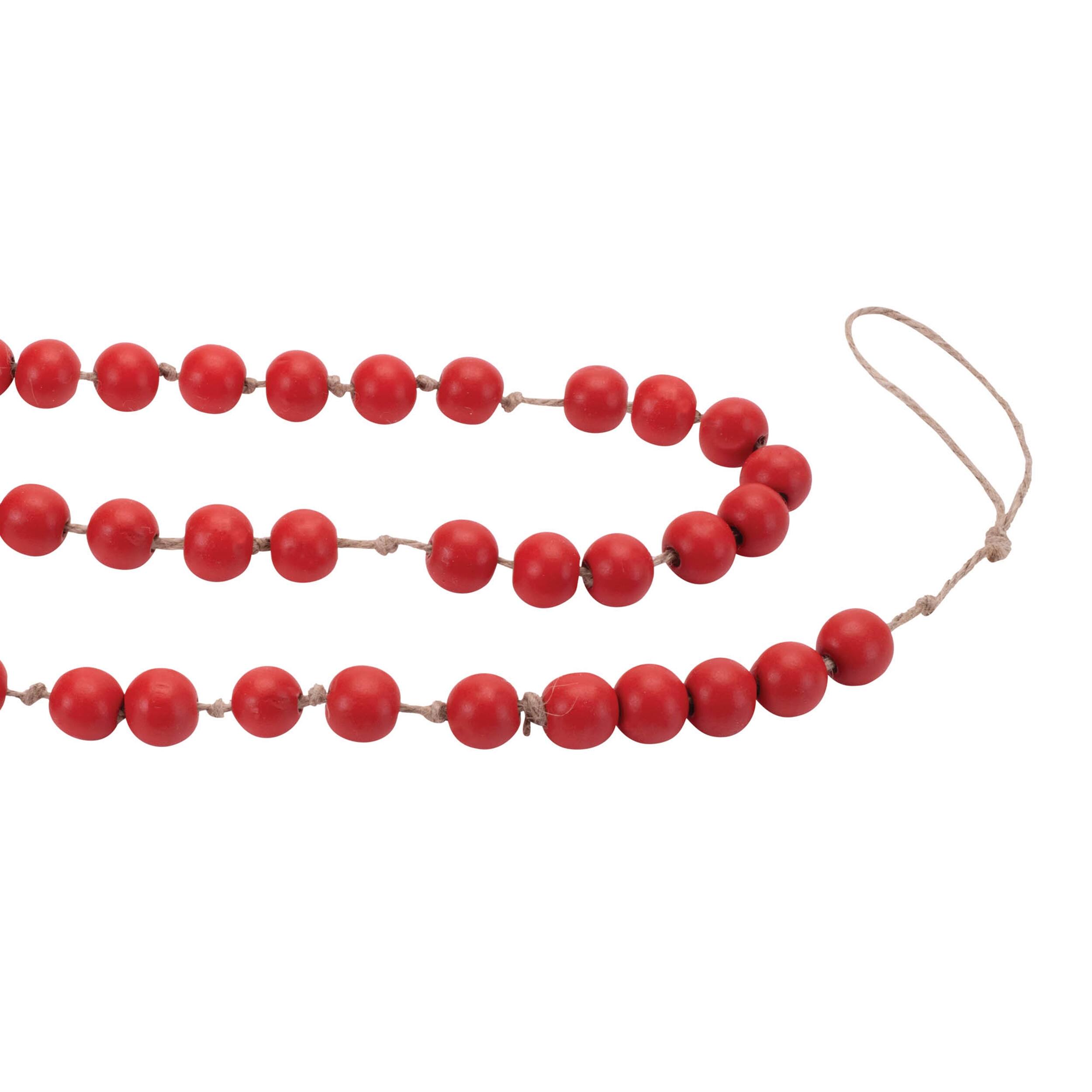 Angle. BreeBe - Wood Beaded String Garland (Set of 2) - Red, Beige.