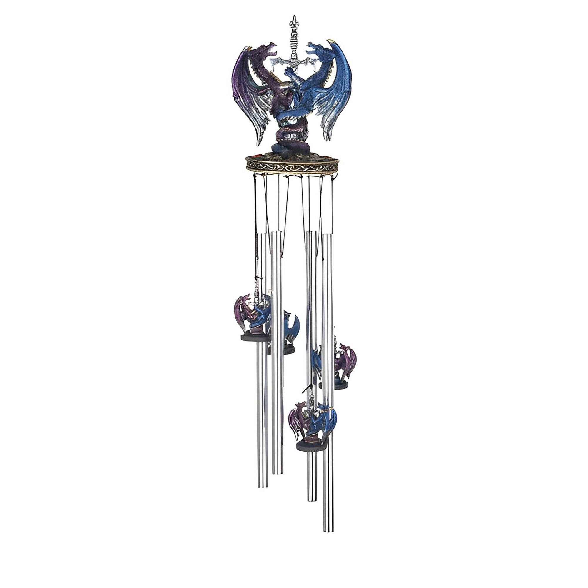 FC Design - 23" Long Round Top Dragon with Sword Wind Chime Ornament Decoration Garden Decor - Multicolor