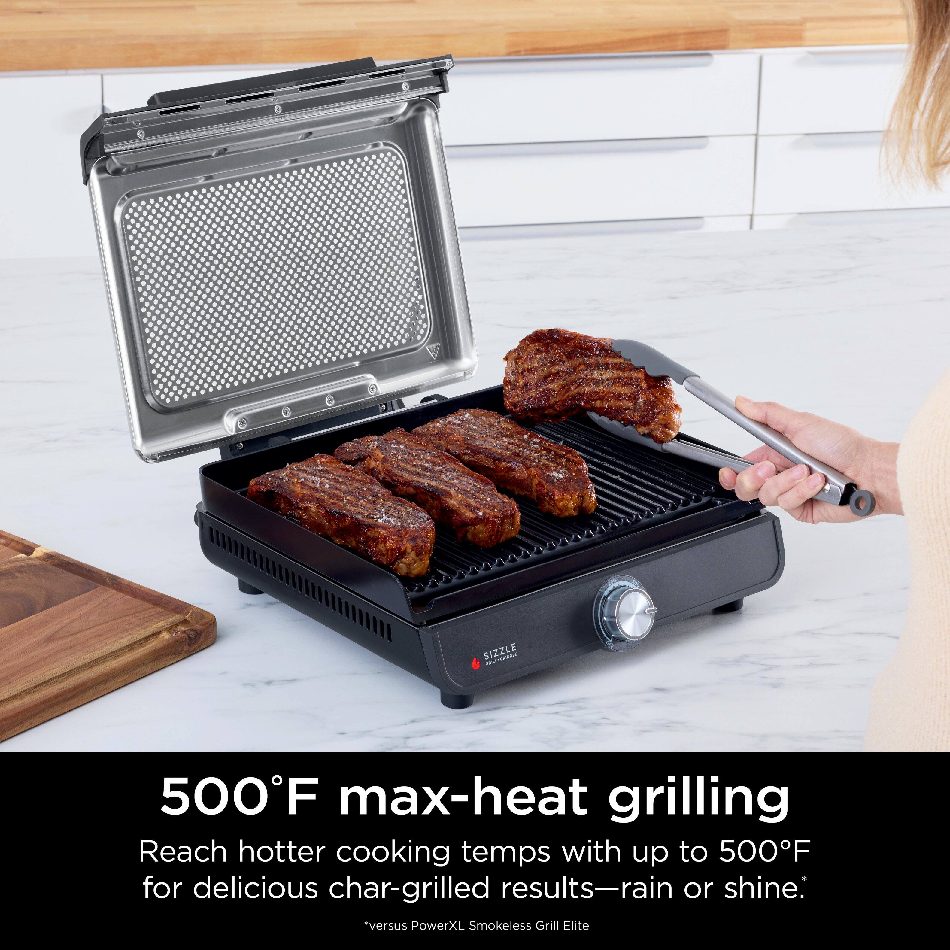 "500F max-heat grilling: Reach hotter cooking temps with up to 500F for delicious char-grilled results - rain or shine."