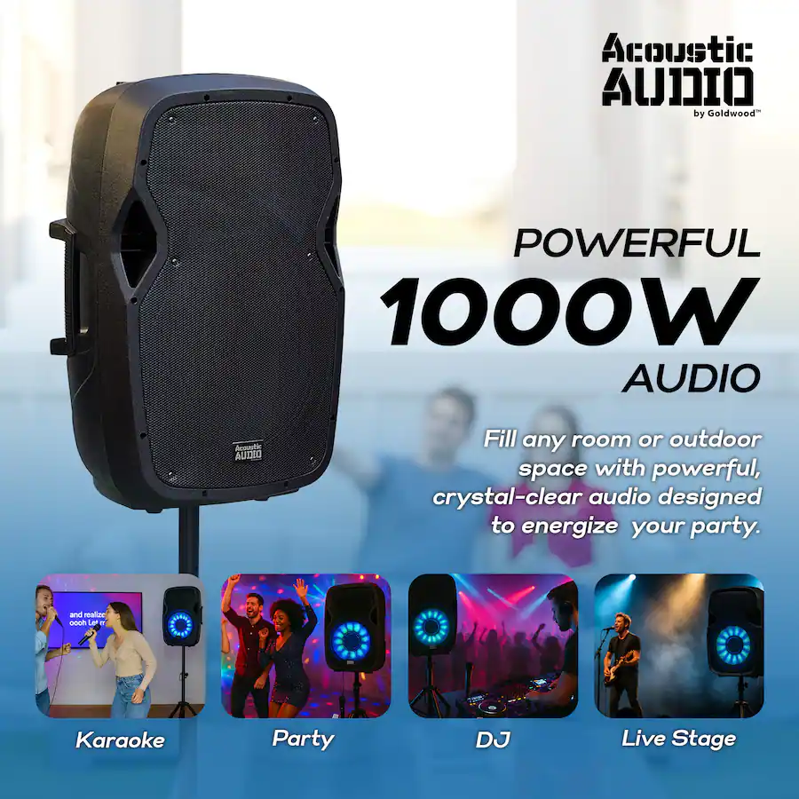 Acoustic Audio by Goldwood 1000W Bluetooth Speaker, PA System w
