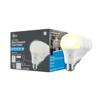 Cync Soft White Direct Connect Smart Bulbs
Controllable Light For Every Room.
Simple Setup Without A Hub.
Voice & Out-of-Home Control
works with Alexa, Google Assistant, and IFTTT
Soft, Warm Light
Estimated LED A19
Dimmable with app
Brightness: 800
Energy Cost: $1.14 per year
4 BULBS
Cync Soft White
Direct Connect
Smart Bulbs
Controlled Light
For Every Room.
Simple Setup
Without A Hub.
Voice & Out-of-Home Control
works with Alexa, Google Assistant, and IFTTT
Soft, Warm Light
Estimated LED A19
Dimmable with app
Brightness: 800
Energy Cost: $1.14 per year
4 BULBS
Set Schedules
Simple Setup