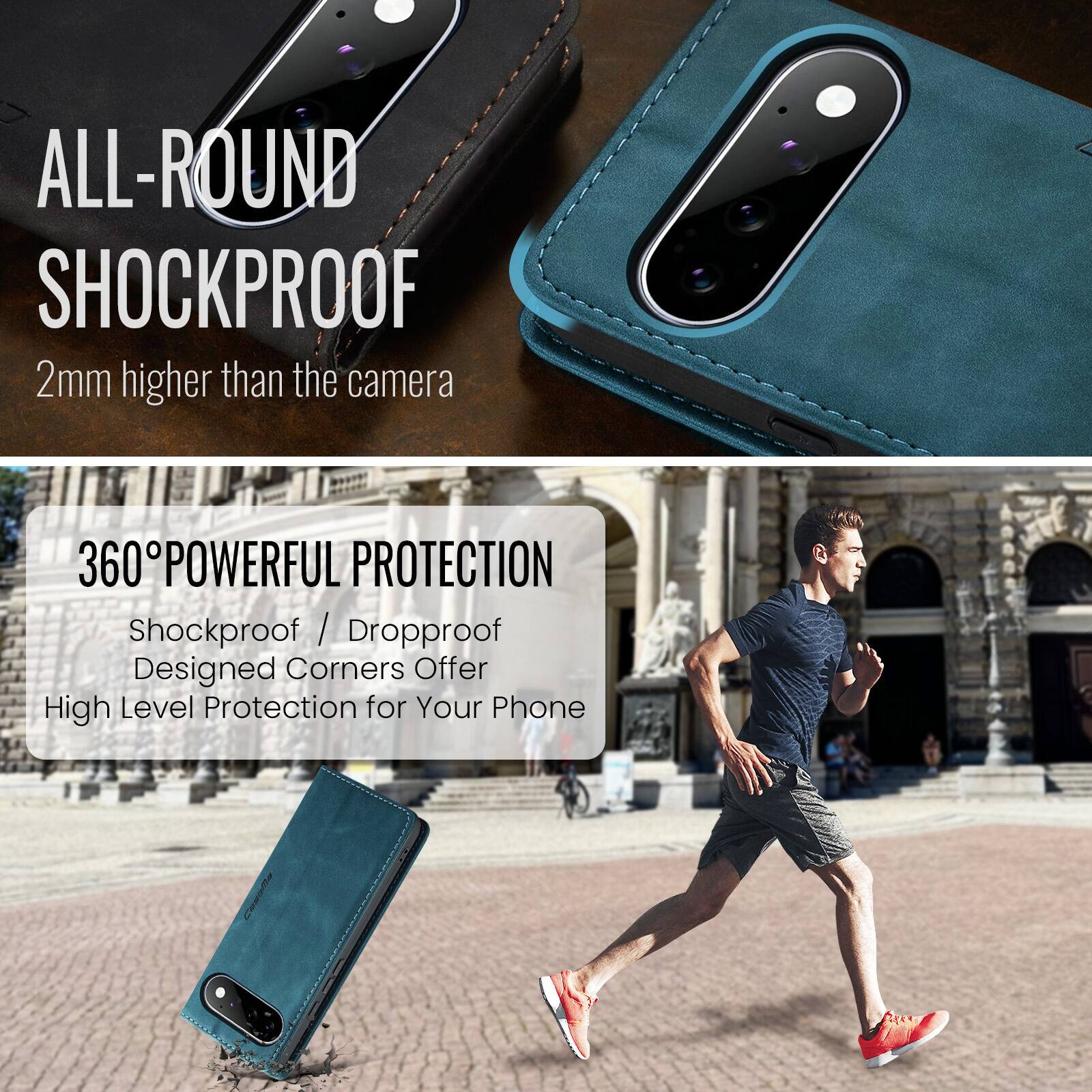 ALL-ROUND SHOCKPROOF  
2mm higher than the camera  

360° POWERFUL PROTECTION  
Shockproof / Dropproof  
Designed Corners Offer High Level Protection for Your Phone