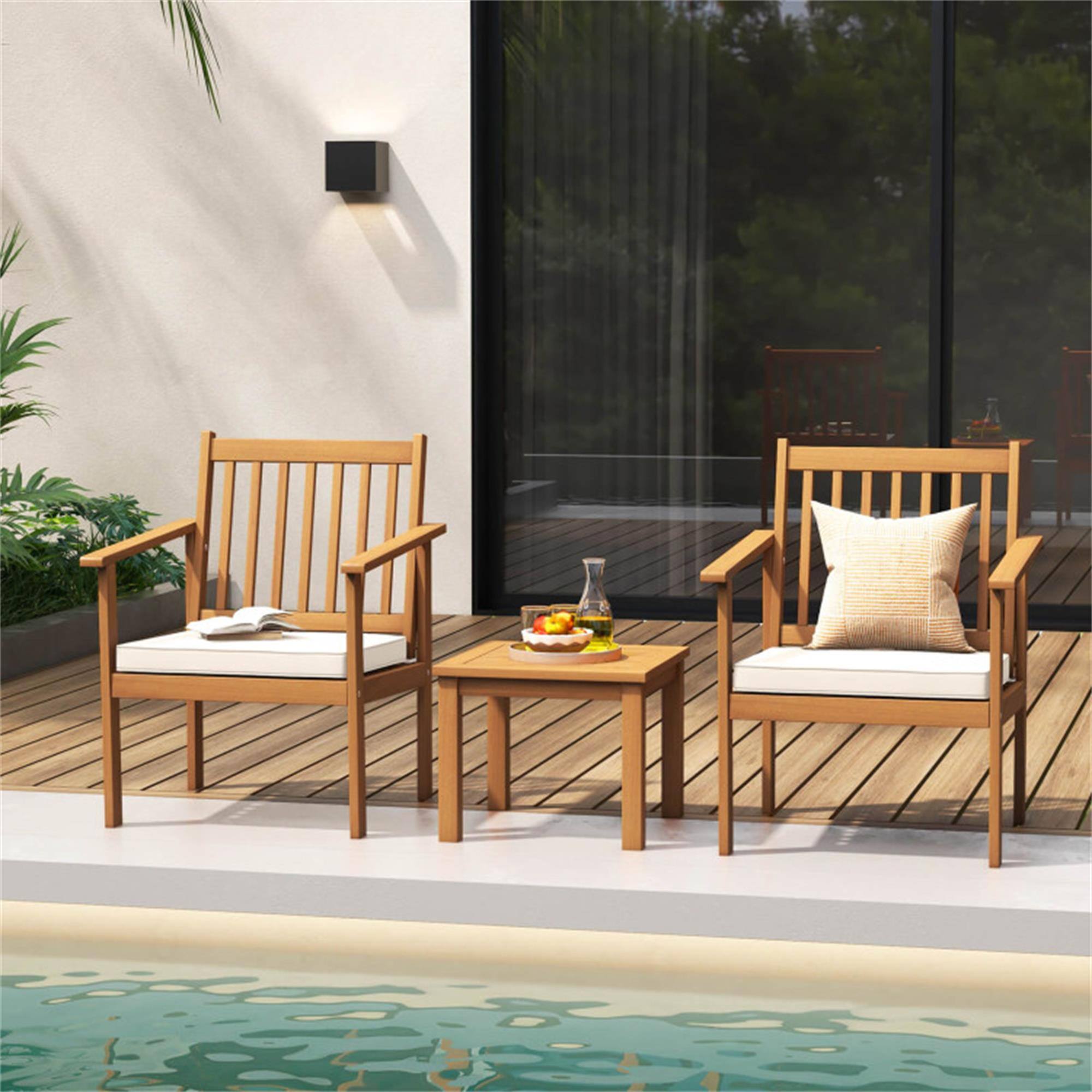 Alt View 3. Boyel Living - White 3 Pieces Patio Wood Furniture Set with soft Cushions for Porch 31-in L x 24-in W x 24-in H - White.