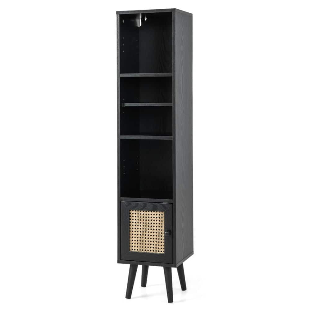 Kadyn - 4 Tiers Rattan Storage Cabinet with Slim DesignBlack Organizer Hallway Entryway Cabinet for Living Room Kitchen - Black