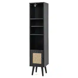 Kadyn - 4 Tiers Rattan Storage Cabinet with Slim DesignBlack Organizer Hallway Entryway Cabinet for Living Room Kitchen - Black