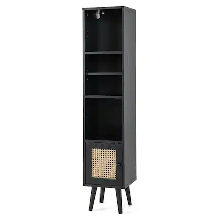 Front. Kadyn - 4 Tiers Rattan Storage Cabinet with Slim DesignBlack Organizer Hallway Entryway Cabinet for Living Room Kitchen - Black.