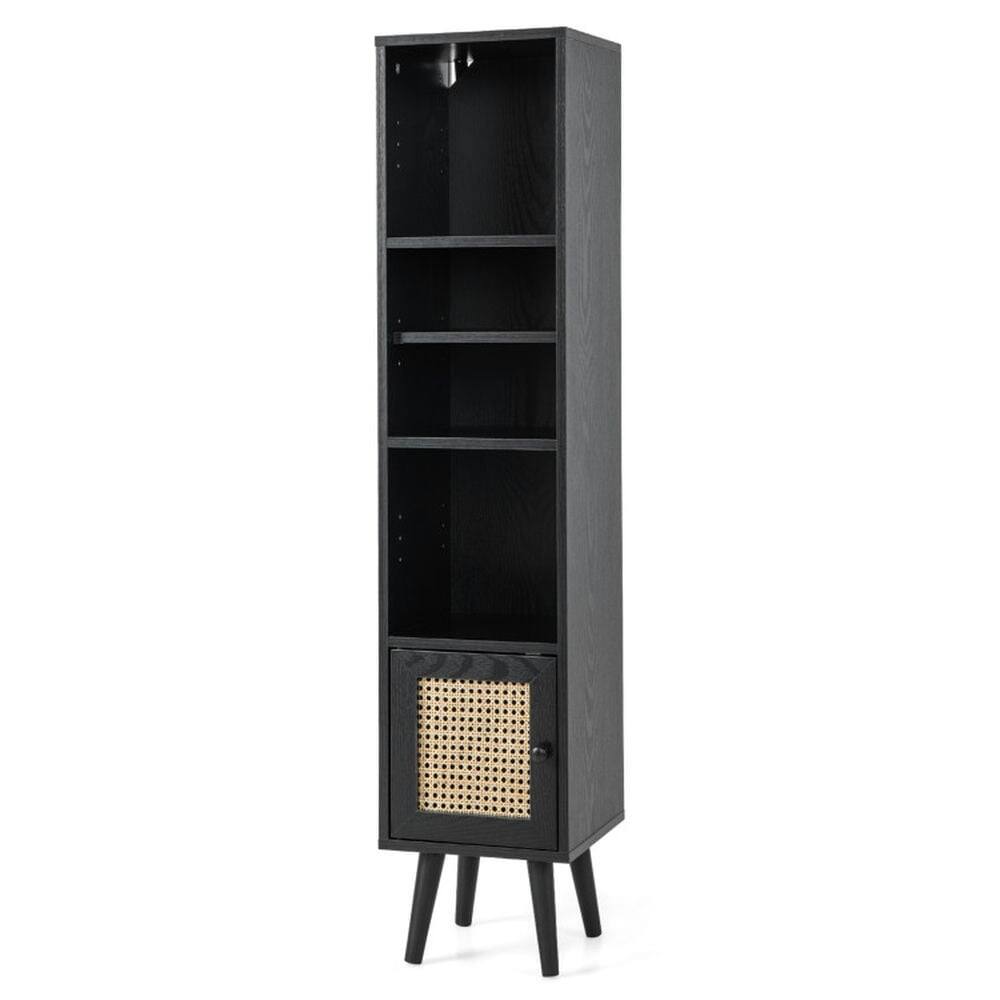 Front. Kadyn - 4 Tiers Rattan Storage Cabinet with Slim DesignBlack Organizer Hallway Entryway Cabinet for Living Room Kitchen - Black.