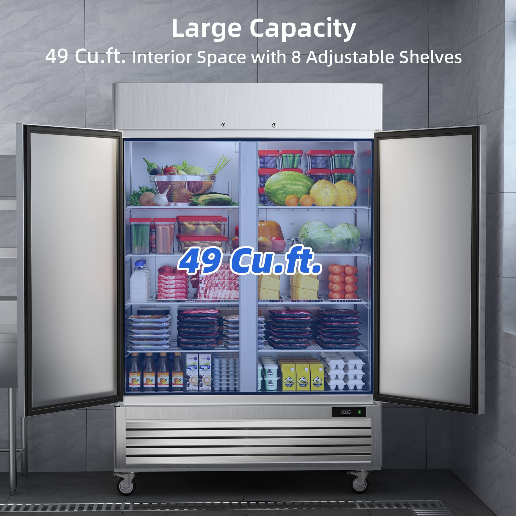 Large Capacity  
49 Cu.ft. Interior Space with 8 Adjustable Shelves  

49 Cu.ft.