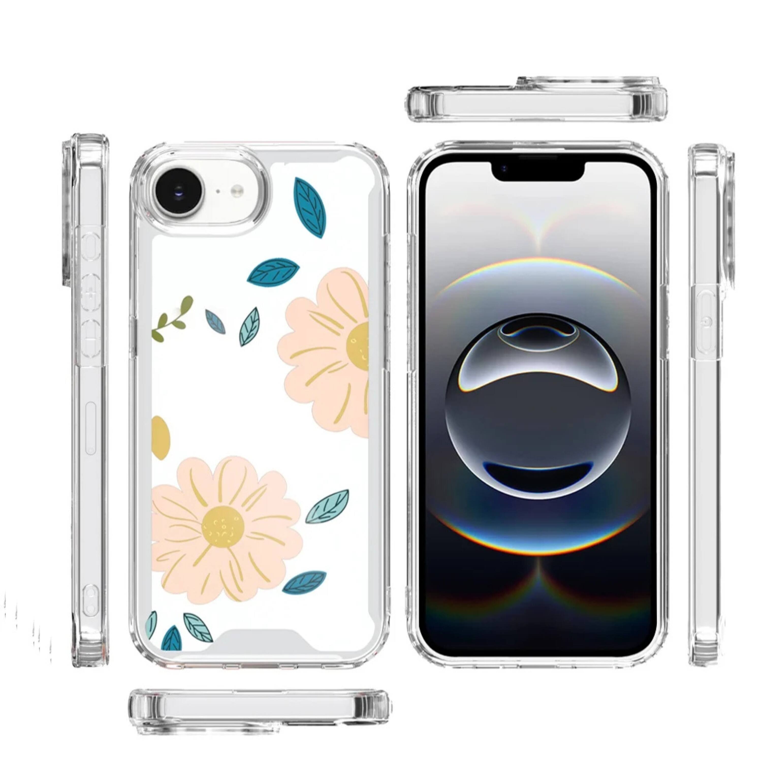 Angle. Kitcheniva - Cute Print Design Clear TPU Phone Case With Tempered Glass For iPhone 16e 17e Minimalist - White.