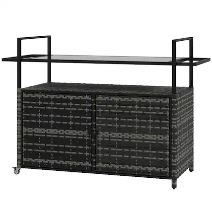 Front. Resenkos - Resenkos Outdoor Bar Cart, Powder-Coated Steel Frame, PE Wicker, Outdoor Sectional Furniture, Gray - Gray.