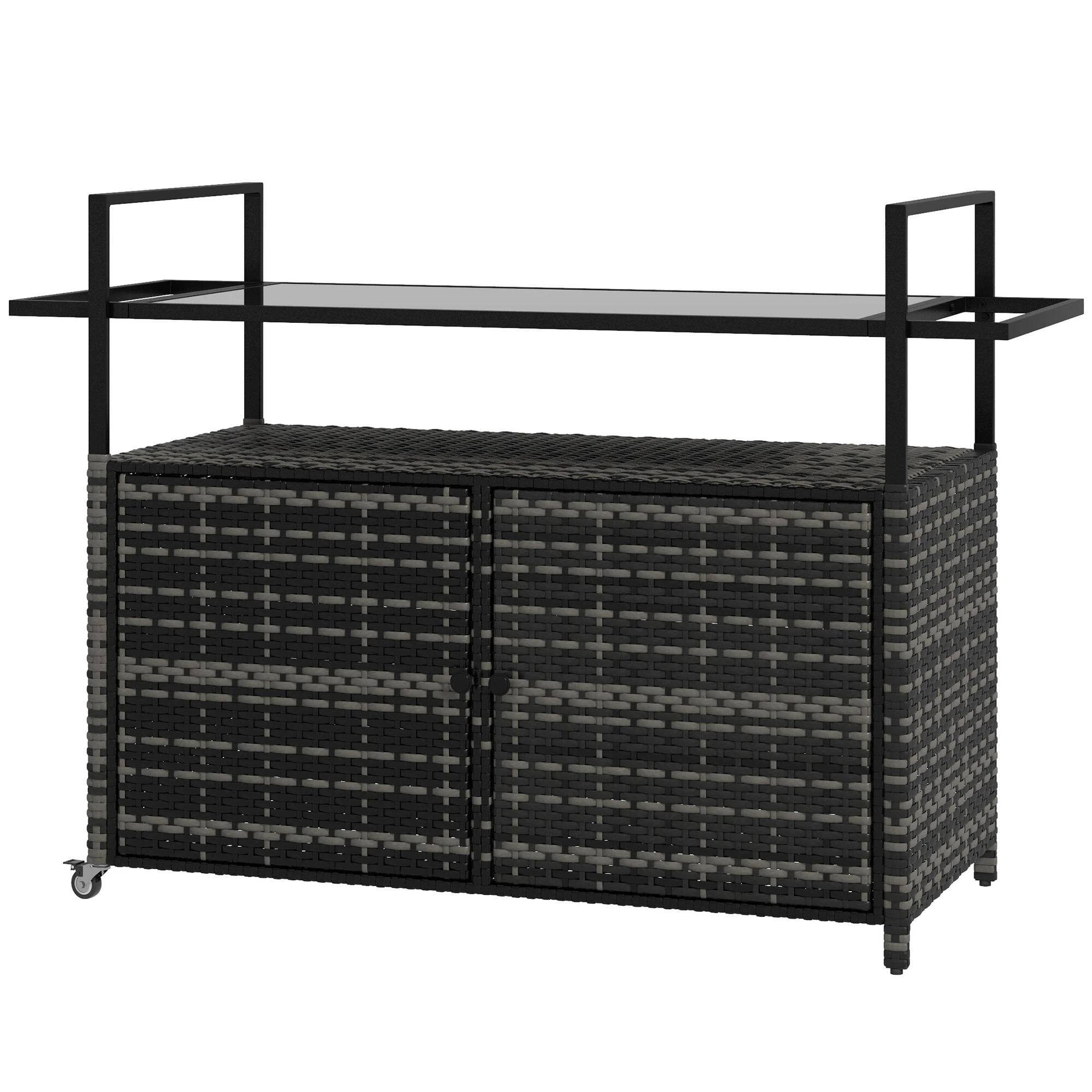 Front. Resenkos - Resenkos Outdoor Bar Cart, Powder-Coated Steel Frame, PE Wicker, Outdoor Sectional Furniture, Gray - Gray.