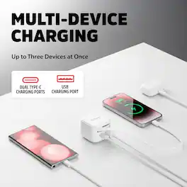 Energizer - 58W USB-C Wall Charger with Retractable Type-C Cable, Foldable Fast Charger Adapter - White